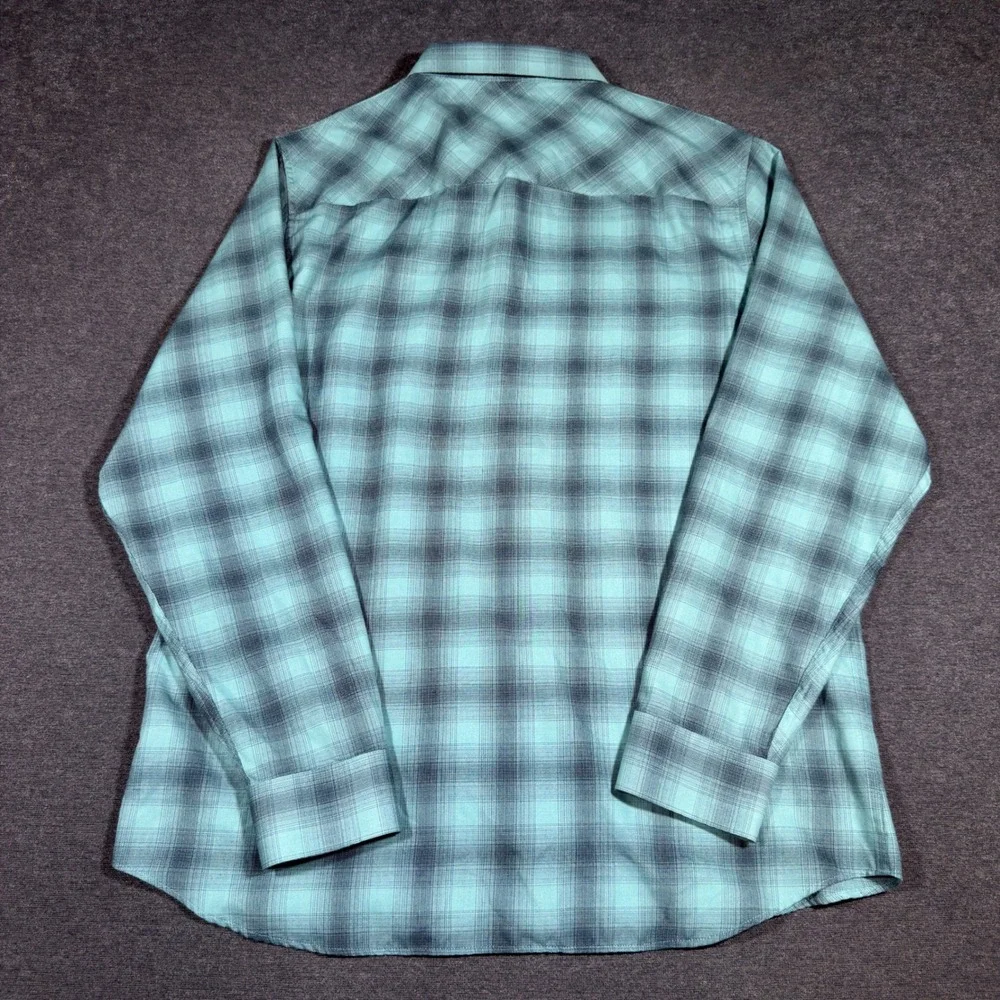 TravisMathew Cloud Flannel Button Up Shirt Mens XL Teal Plaid Long Sleeve Golf